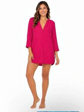 Andie Striped Tunic in Pink & White Swim Cover